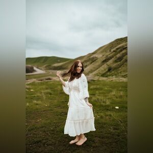 Boho Embroidered Ivory Midi/Maxi Dress